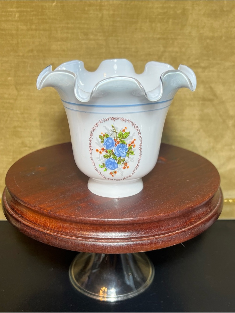 Colonial Blue Floral Roses Milk Glass Shade Ceiling Fan Chandelier Sconce Ruffle